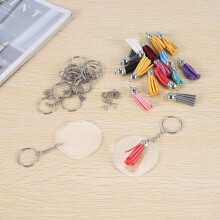 64 PeçAs de AcríLico Transparentes Chaveiros em Branco Chaveiros CíRculo e Pingente de Borla Chaveiro para Projeto de Bricolage e Artesanato