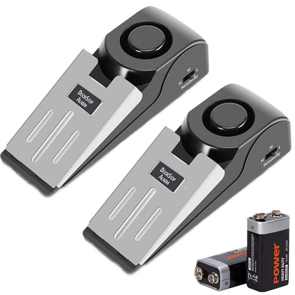 Door Stop Alarm 2 Pack, 120 Db Security Door Stopper For Travel, Hotel, Apartment, Home 9092120944808