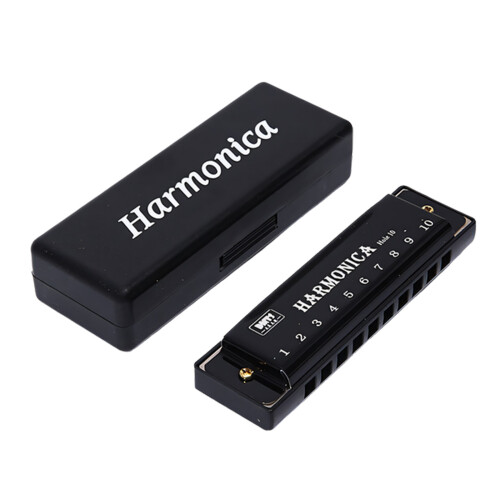 Harmonica chromatique à 10 trous avec finition métallique-Noir