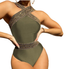High Cut Bathing Suit Nylon Fabric Conjoined Swimsuit-A L