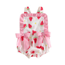 (6-12 Months, Pink) Infant Baby Girl Summer Romper Fashion Cute Strawberry Watermelon Print Sleeveless Ruffle Jumpsuit