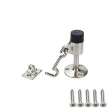 Door Stopper, Wall Mounted Door Stop 3.5 Inch Heavy Duty with Hook, Brushed Nickel, Rubber Bumper