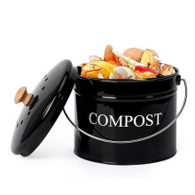 Kitchen Compost Bin for Kitchen Countertop, 1Gallon Compost Bucket for Kitchen with Lid, Home Black