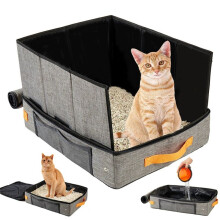 Foldable Cat Travel Litter Box with Lid Foldable Cat Litter Box with Zipper Lid Leak-Proof Foldable Cat Litter Box