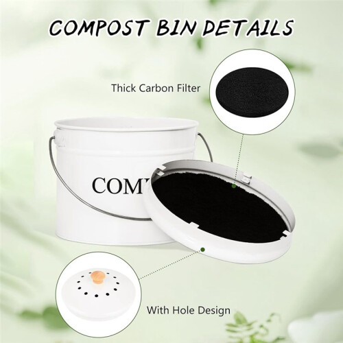 Kitchen Compost Bin for Kitchen Countertop, 1Gallon Compost Bucket for Kitchen with Lid, Home  White 2