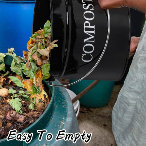 Kitchen Compost Bin for Kitchen Countertop, 1Gallon Compost Bucket for Kitchen with Lid, Home  Black 2