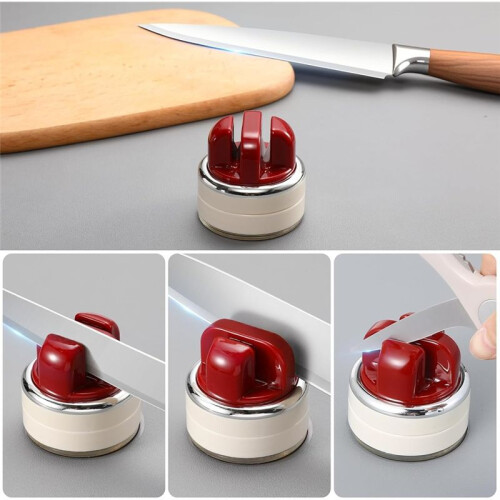 Knives Sharpener Multi-Angle Pocket Knifes Sharpener & Kitchen Sharpener with Suction Base for Knives, Scissors Red 2