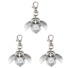 3X Porte Cle Hibou Montre de Poche Pendentif Metal Argent 40x25mm