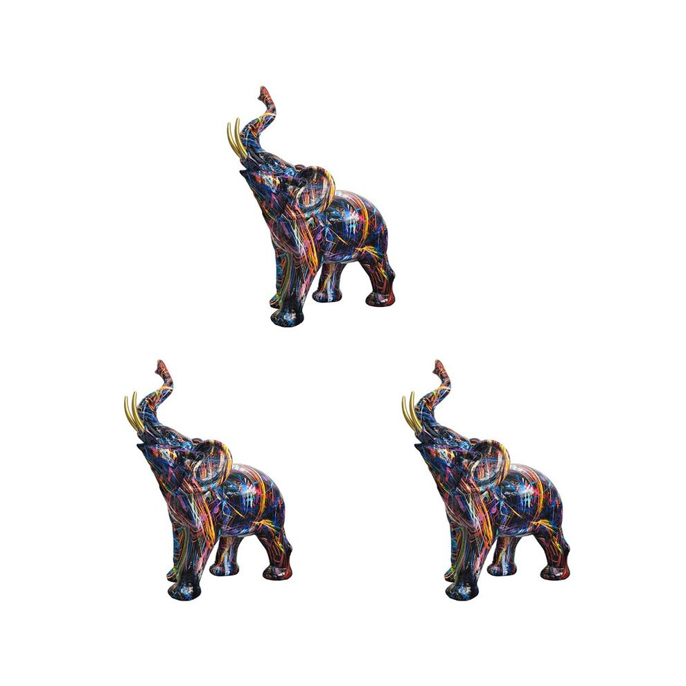 Semoic 3X Painting Graffiti Elephant Sculpture Figurine Colorful Art Elephant Statue Resin Animal Statue Decor C