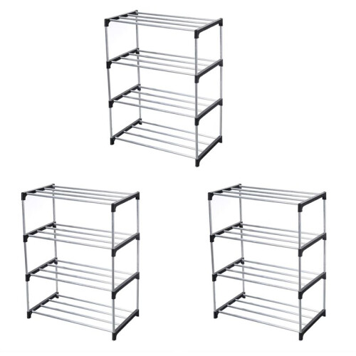 3X Stackable Small Shoe Rack, Entryway, Hallway and Closet Space Saving Storage and Organization (4-Tier, Black)