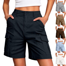 Simua Cargo Shorts for kvinner Knelange turshorts med lommer Elastisk midje Sommerbermudashorts