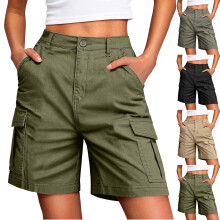 Simua Cargo Shorts til Kvinder Knælange Vandreshorts med Lommer Elastisk Talje Sommerbermudashorts