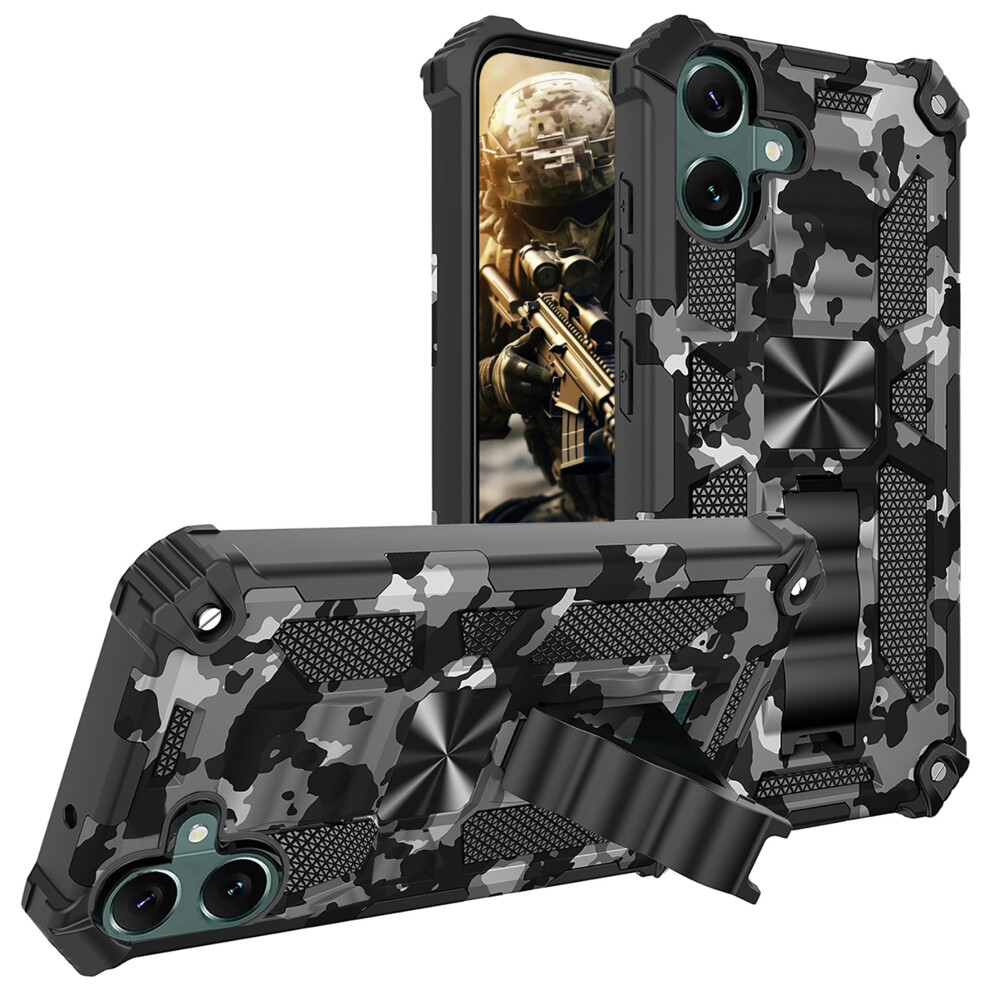 Camouflage Case With Kickstand For Samsung Galaxy A06 Â Military-Grade Shockproof Protective Cover, Camo Black 9365509705056