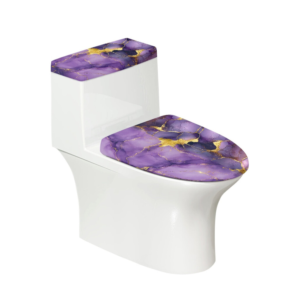 2 Pcs Toilet Lid And Tank Cover Set Bathroom Decor Reusable Toilet Tank Lid Cover Easy To Install Toilet Seat Lid Cover, Purple Gold Marble 9365509705025