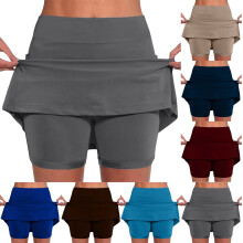 Summer Shorts Skirts for Women Solid Color Mid-waist Sports Skirts Swimsuit Bottom, Size S-4XL