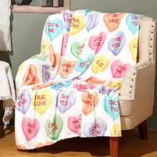 Cozy Knitted Heart Throw Blanket, Soft Warm Flannel, Digital Printed Colorful Hearts