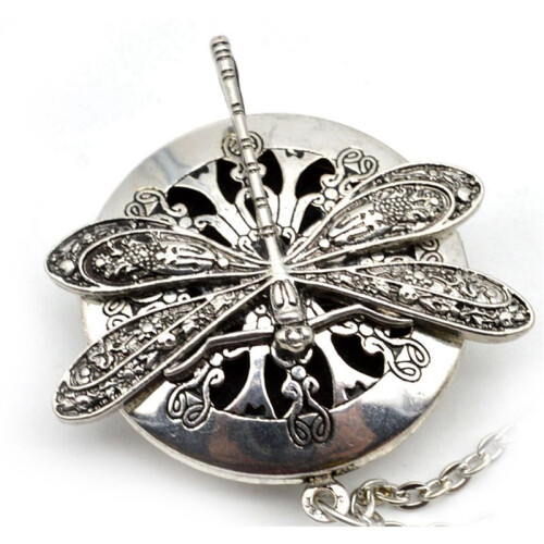10Pc Antique Silver Dragonfly Aromatherapy Diffuser Pendant Necklace 1