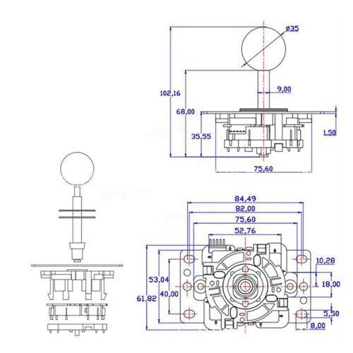 3X Arcade Joystick Controller Joystick Joystick with Circuit Board 5P Pin Without Light Joystick Game Console Handle I 2