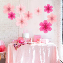 4X Paper Fan Flower Set Party Decorations Paper Fans, Floral Pom Poms, and Garlands for Weddings, Birthdays