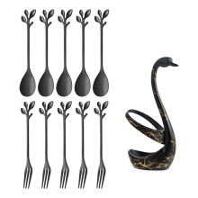 1 Set Modern Cygnet Design Stainless Steel Dessert Spoon-Black
