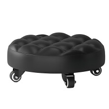 Rolling Stool, Low Chair with 360 Swivel Wheels, Black Cushioned Footrest for Living Room Bedroom