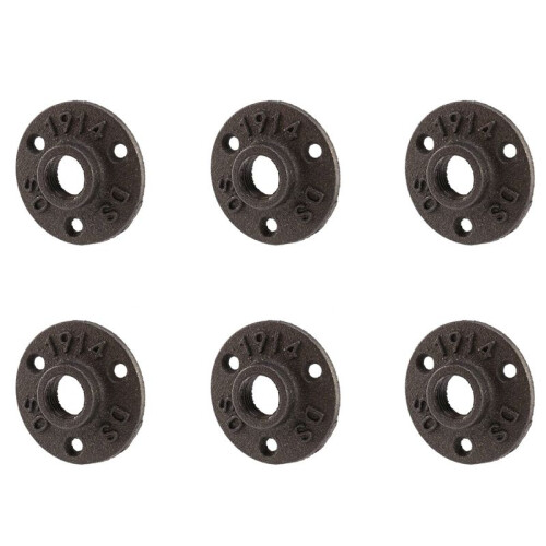 6pcs 1/2 Inch Black Cast Iron Pipe Fittings Floor Flange BSP Threaded