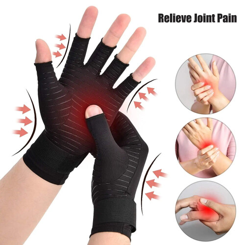 Compression Gloves with Strap Fingerless Wrist Hand Thumb 1