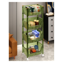 Bar Cart with Wheels, 4Tier Slim Rolling Utility Cart for Home Office, Stainless Steel Handle