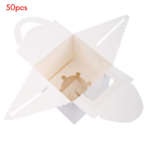 100 PCS Single Cupcake Boxes White Individual Cupcake Carrier Holders with Window Inserts for Bakery Wrapping Packaging 2