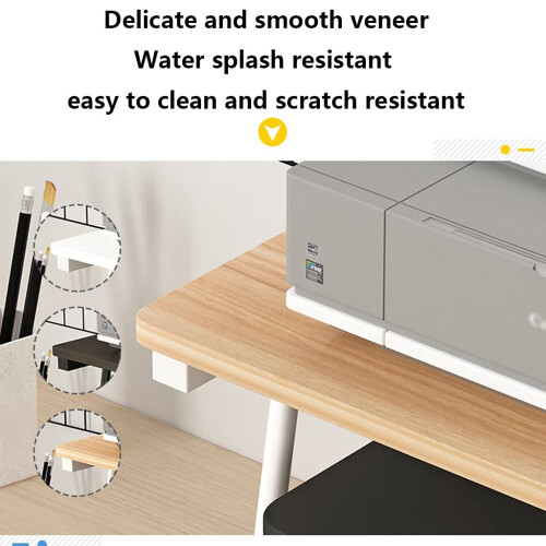 Printer Stand with Storage Wood and Metal Desktop Printer Shelf for Home Office, Light Walnut 1 Tier 1
