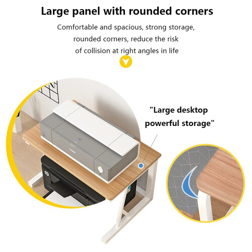 Printer Stand with Storage Wood and Metal Desktop Printer Shelf for Home Office, Light Walnut 1 Tier 2