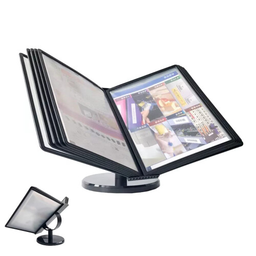 Desktop Reference System, 10 A4/Letter Pockets, Wall or Desk Mounted, AntiGlare, Black, 20 Sheets