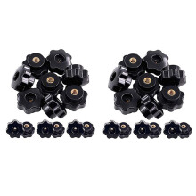 30Pcs M6 Star Knob Clamping Handle Nut Through Hole Set Brass Female Threaded Handle Screw Knob Grip Black Plastic