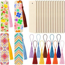 100Pieces Unfinished Wood Bookmark with Colorful Tassels 4.8 x 1.3 Inch Wooden Bookmark Wooden for DIY Projects Christma