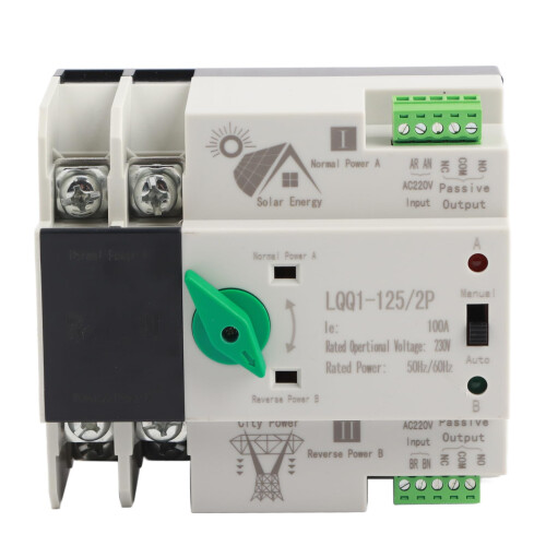 Dual Power Automatic Transfer Switch 100A 2P AC230V for UPS, Solar and Grid, Millisecond Switching
