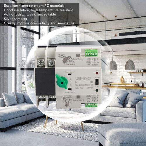 Dual Power Automatic Transfer Switch 100A 2P AC230V for UPS, Solar and Grid, Millisecond Switching 2