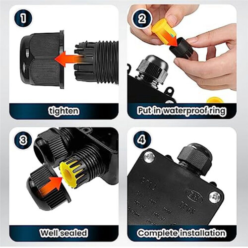 4Pcs Waterproof Junction Box 3 Way, IP68 External Waterproof Electrical Junction Box for Diameter 5mm -15mm Wire 2