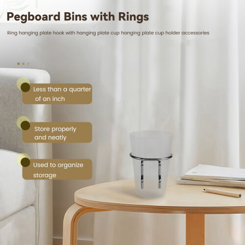 6 Sets Pegboard Bins with Rings Style Pegboard Hooks with Pegboard Cups Pegboard Cup Holder Accessories Transparent