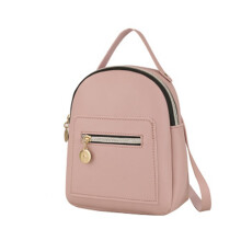 Mode Damen eine Schulter Kleiner Rucksack GeldböRse Handy Damen Reisen Backpack Pure Farbe Leder Tasche Rosa
