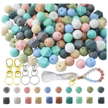 Perles de Silicone, 150 Perles de Silicone en Vrac pour la Fabrication de Bijoux, Grandes Perles avec LanièRe et Porte-CléS.