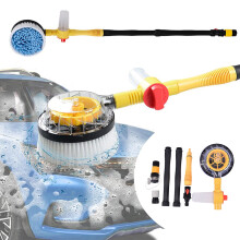 Rotating Car Wash Brush with Soap Dispenser, Pressure Foam Brush with Hose for Auto Cleaning