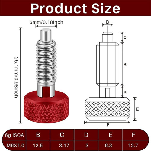 2 Packs Red Hand Retractable Spring Plunger with Knurled Handle M6 Type Quick Release Pins for Rolling Toolbox 1