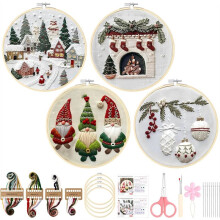 Christmas Embroidery Kit,for Adults & Beginners - Gnomes & CrossStitch Patterns, Cotton, Threads, Needles(4 Pcs)