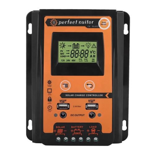 30A Solar Charge Controller MPPT PWM with Dual USB Fast Charging LCD Display for RV Boat OffGrid System