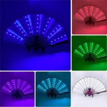 Éventail Chinois Pliable à LED Coloré et Lumineux avec Télécommande pour Spectacle sur Scène, Blanc