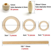 Macrame Cord Cotton Rope Set with Wooden Ring, Beads for DIY Wall Hanging Plant Hangers, Boho Crafts,,Home Decor
