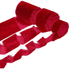 3 Roll 3 Yard Christmas Silk Velvet Ribbon, Vintage Velvet Wrapping Ribbon Raw Edge Fringe Ribbon for Xmas Bow Wreath Wrapping Floral Bouquets