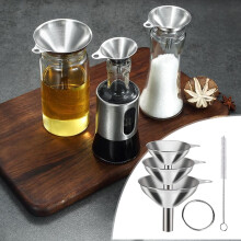 Stainless Steel Funnel, Kitchen Funnel Set of 3, Food-Grade Metal Funnels for Kitchen Use Filling Bottles with Cleaning Brush [Set 1]