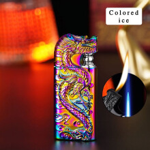 Under $5 Vindtæt dobbeltflammet lighter, metalgenopfyldelig butanlighter med 3D-relief, udendørs overlevelseslighter