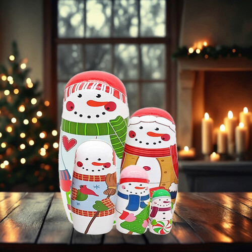 Juego de 5 muñecas rusas navideñas de madera